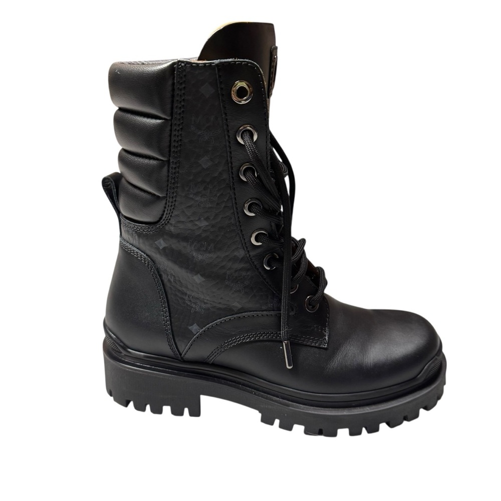 MCM Black Quilted Leather Combat Boots - Picture 5 of 15